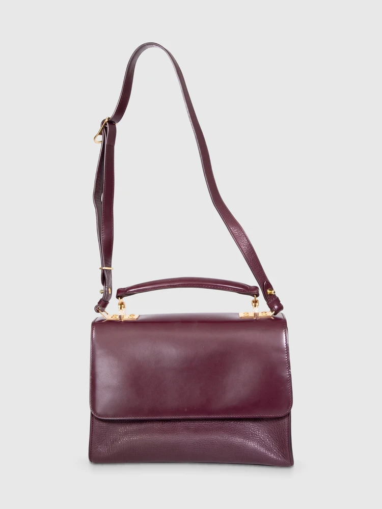 Sophie Hulme Aubergine Purple Leather Top Handle Bag