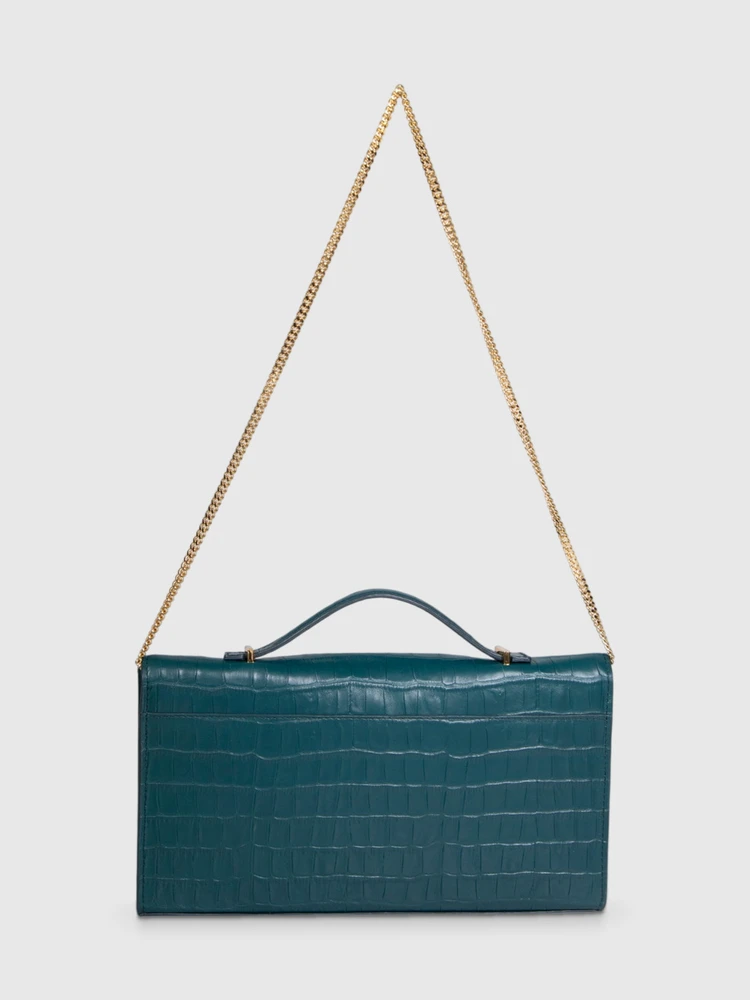 DeMellier Green Croc Embossed Vancouver Clutch Bag