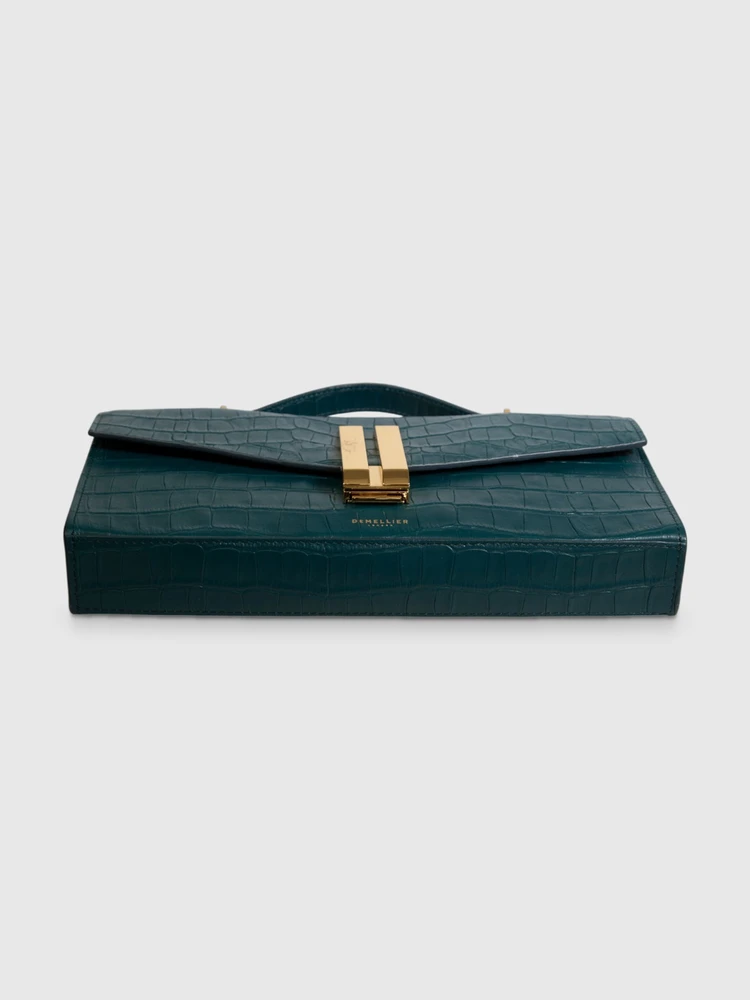 DeMellier Green Croc Embossed Vancouver Clutch Bag