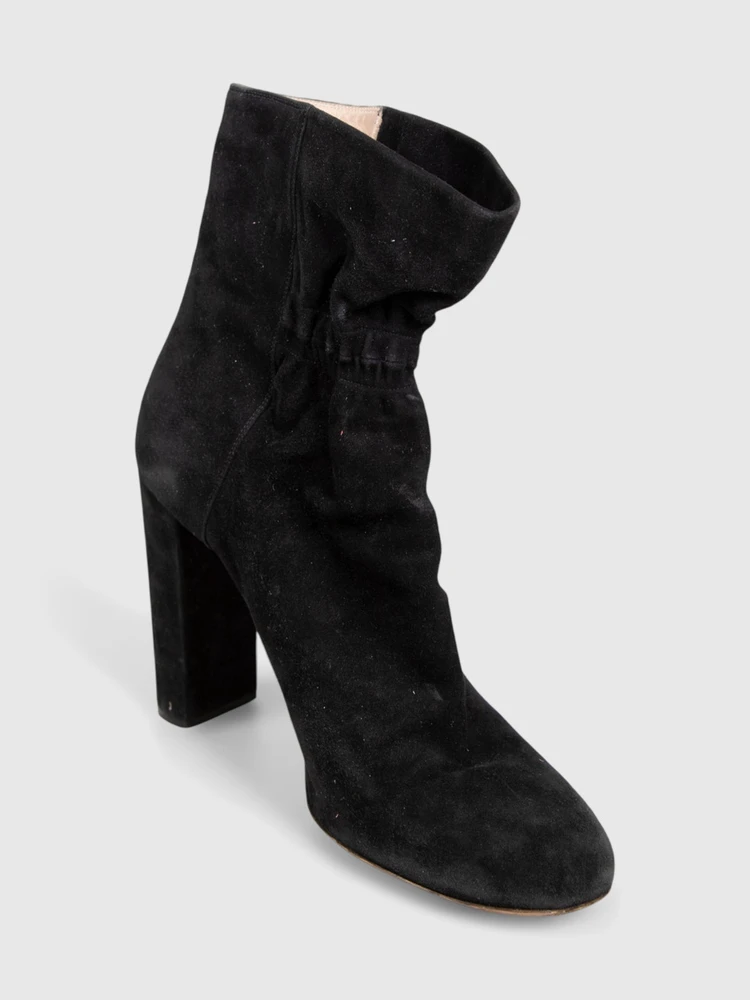 Chloé Black Suede Ruched Heeled Ankle Boots