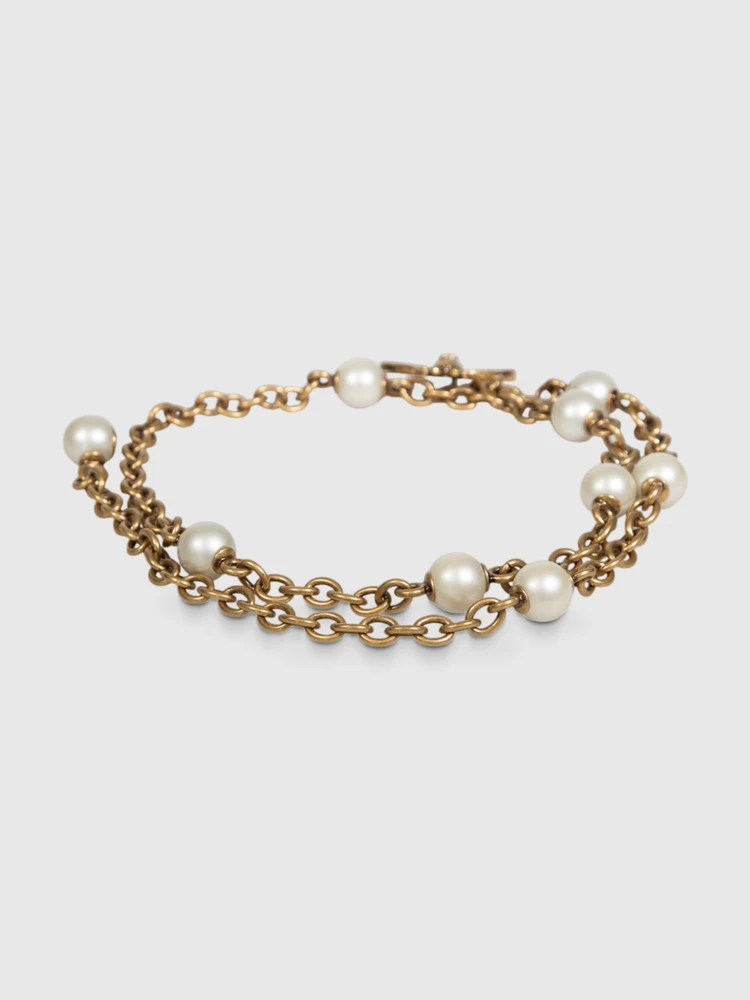 Gucci Gold Bee Faux Pearl Chain Belt