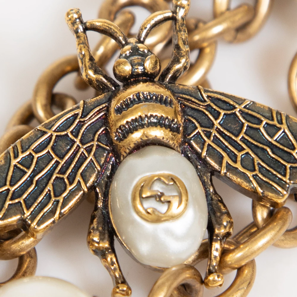 Gucci Gold Bee Faux Pearl Chain Belt