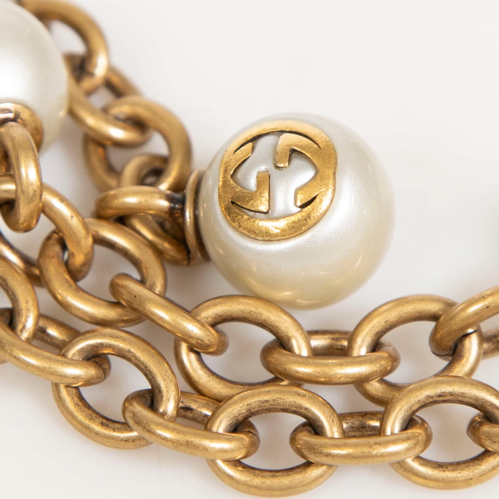 Gucci Gold Bee Faux Pearl Chain Belt
