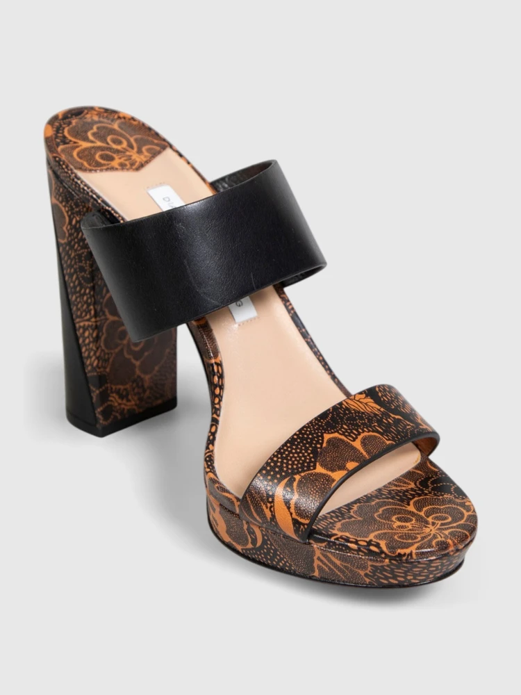 Diane Von Furstenberg Black & Orange Floral Mules