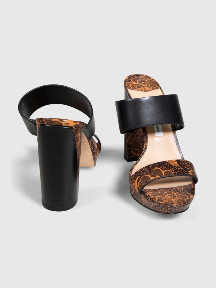 Diane Von Furstenberg Black & Orange Floral Mules