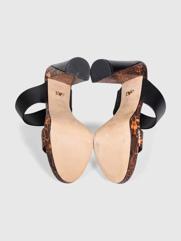 Diane Von Furstenberg Black & Orange Floral Mules