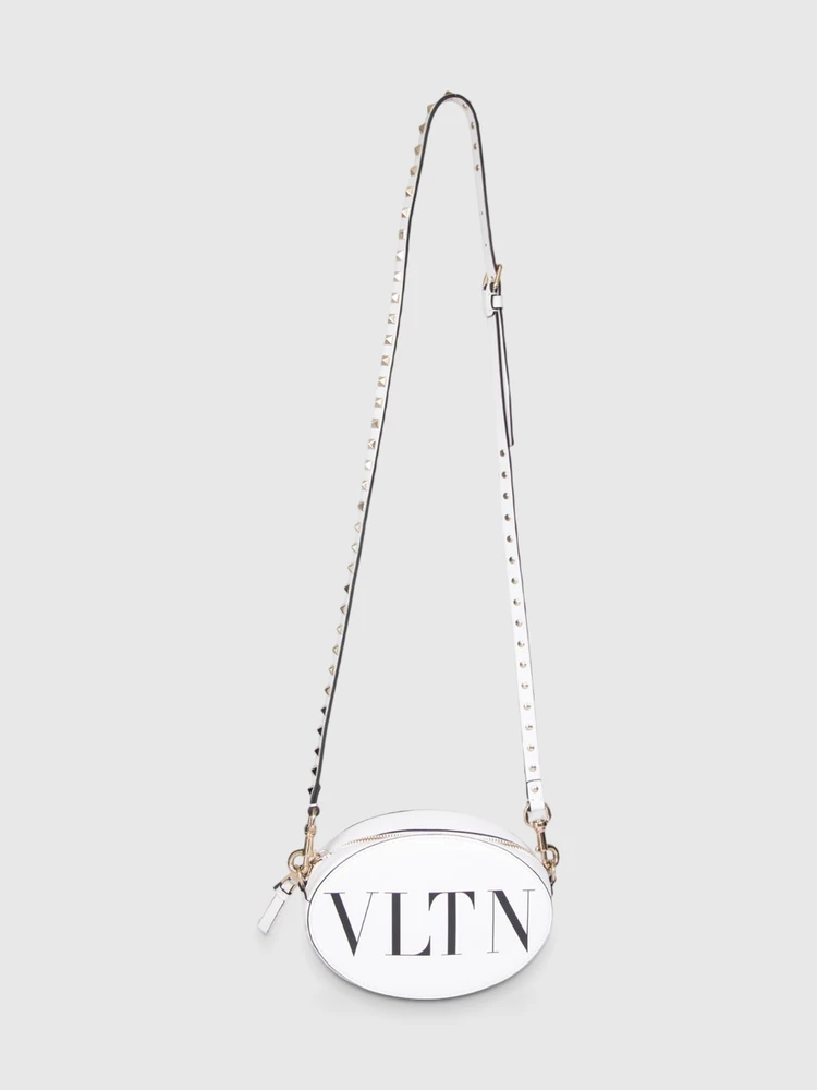 Valentino Garavani White Leather VLTN Rockstud Oval Bag