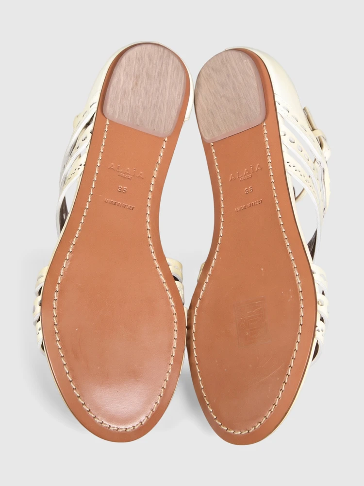 Alaïa Yellow Patent Leather Perforated Sandals