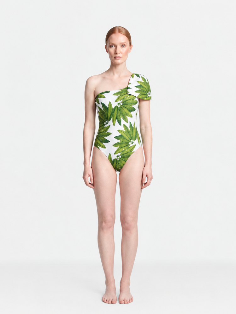FARM Rio Palm Fan One Shoulder Swimsuit