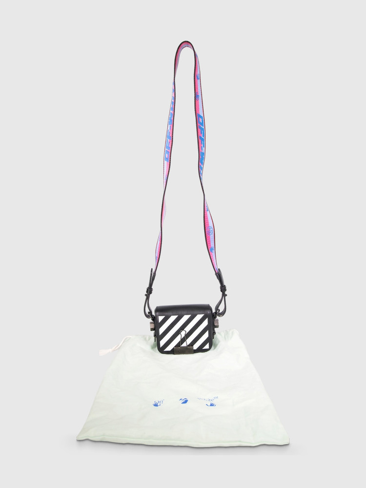 Off-White Black & White Leather Diag Flap Bag