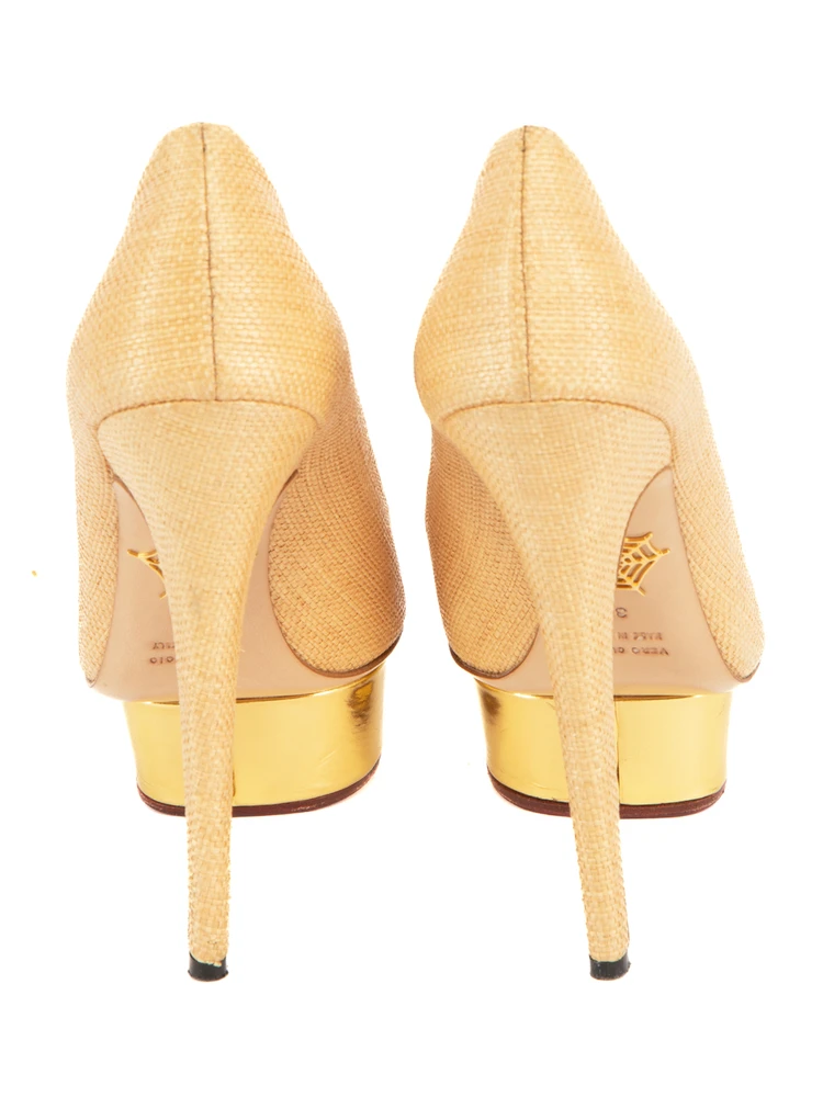 Charlotte Olympia Canvas Round Toe Platform Pumps
