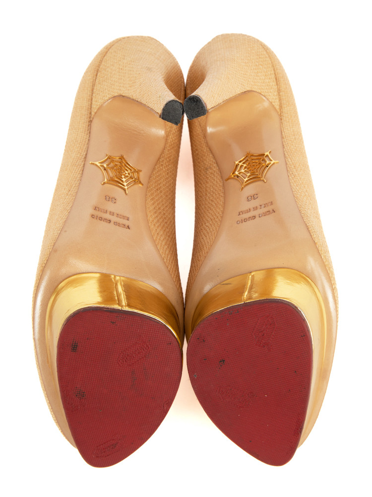 Charlotte Olympia Canvas Round Toe Platform Pumps