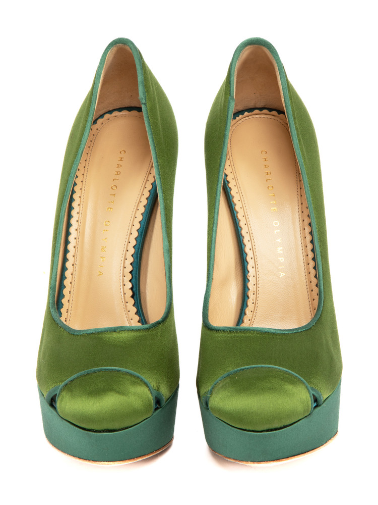 Charlotte Olympia Satin Round Toe Platform Pumps