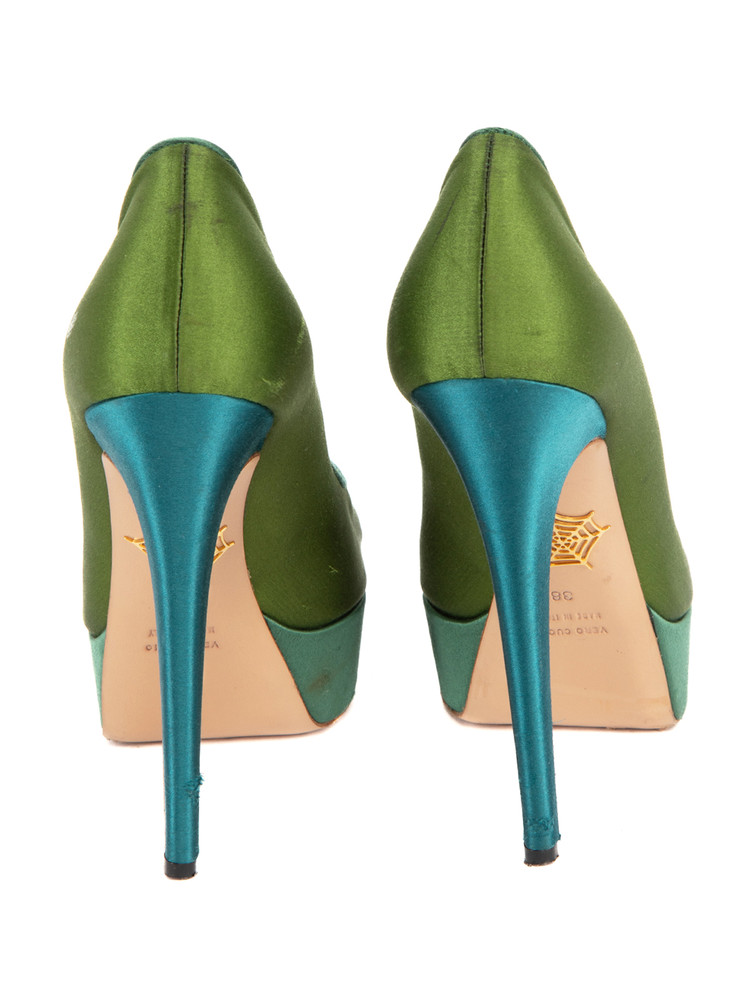 Charlotte Olympia Satin Round Toe Platform Pumps