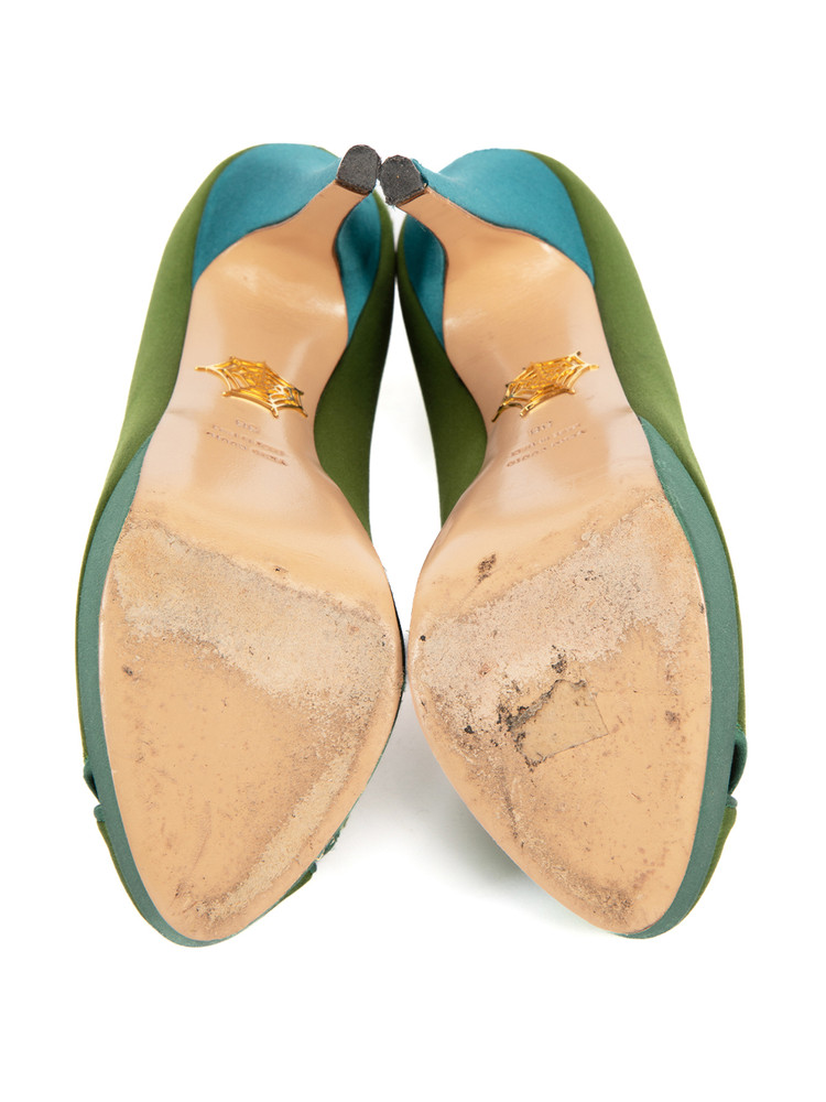 Charlotte Olympia Satin Round Toe Platform Pumps