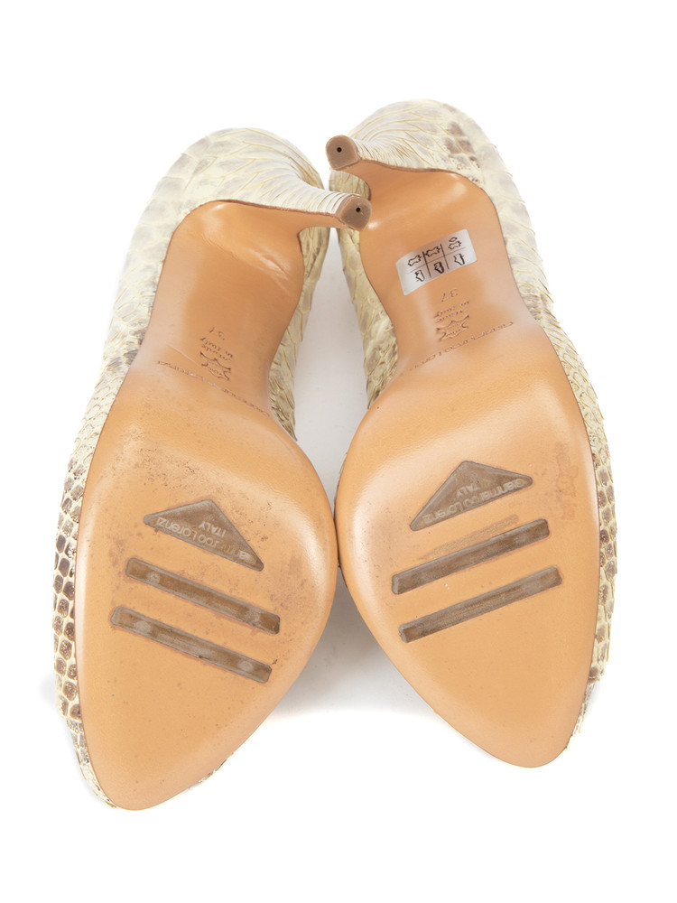Gianmarco Lorenzi Beige Snakeskin Pattern Heels
