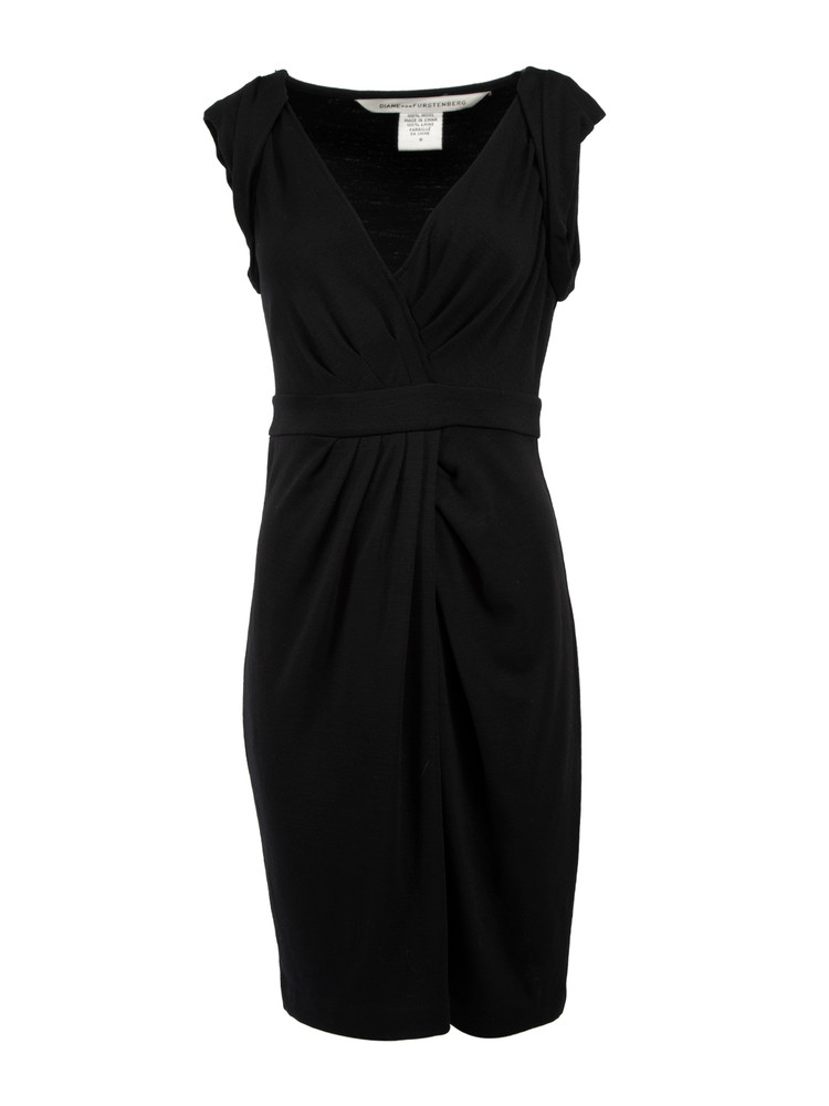 Diane Von Furstenberg Black Sleeveless Wool Wrap Dress