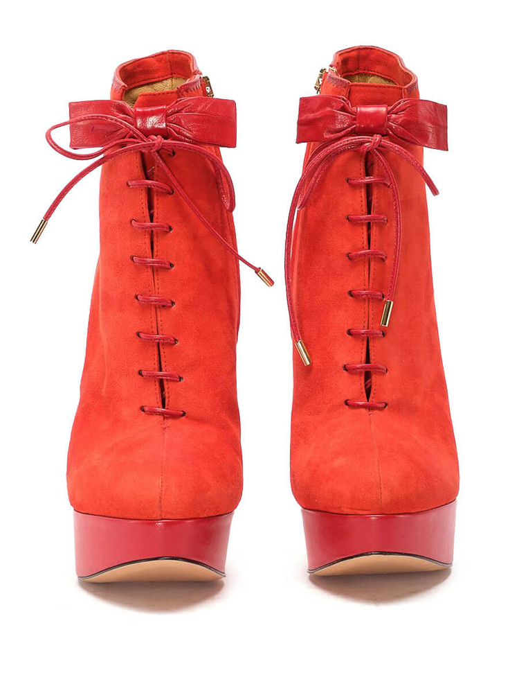 Charlotte Olympia Orange Suede Laced Platform Ankle Booties