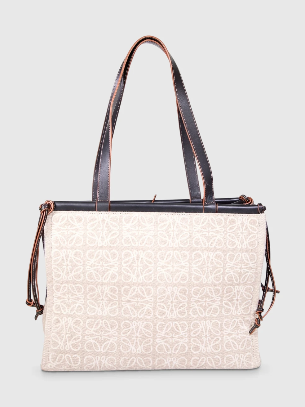Beige Cushion Anagram Embroidered Linen Tote Bag