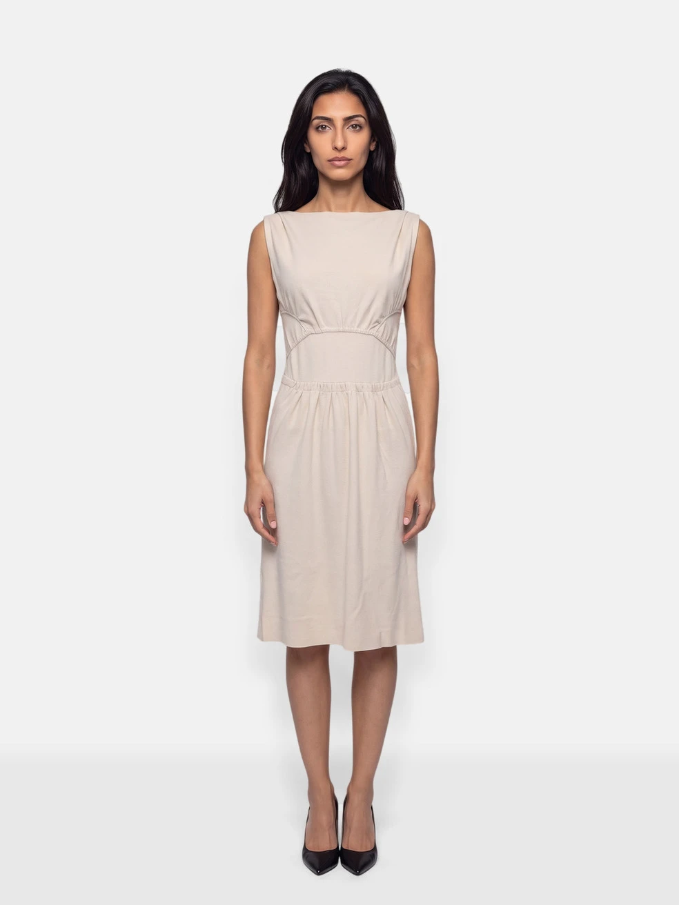 Beige Knit Sleeveless Mini Dress