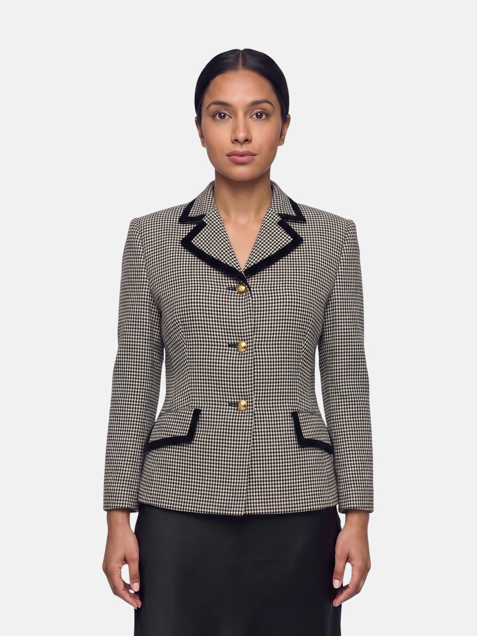 Grey Wool Gingham Houndstooth Blazer