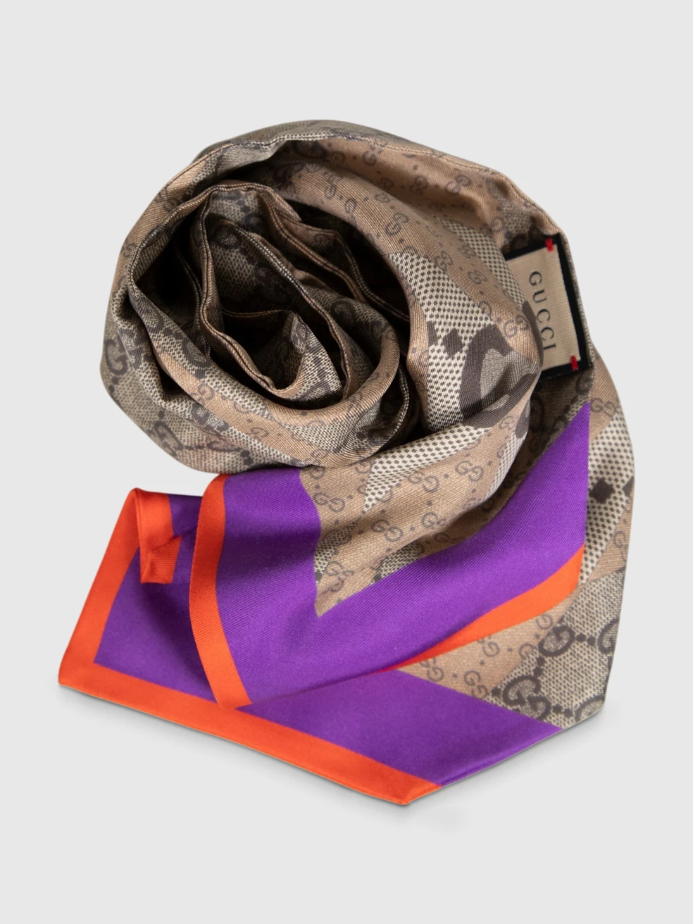Brown Silk Monogram Thin Scarf