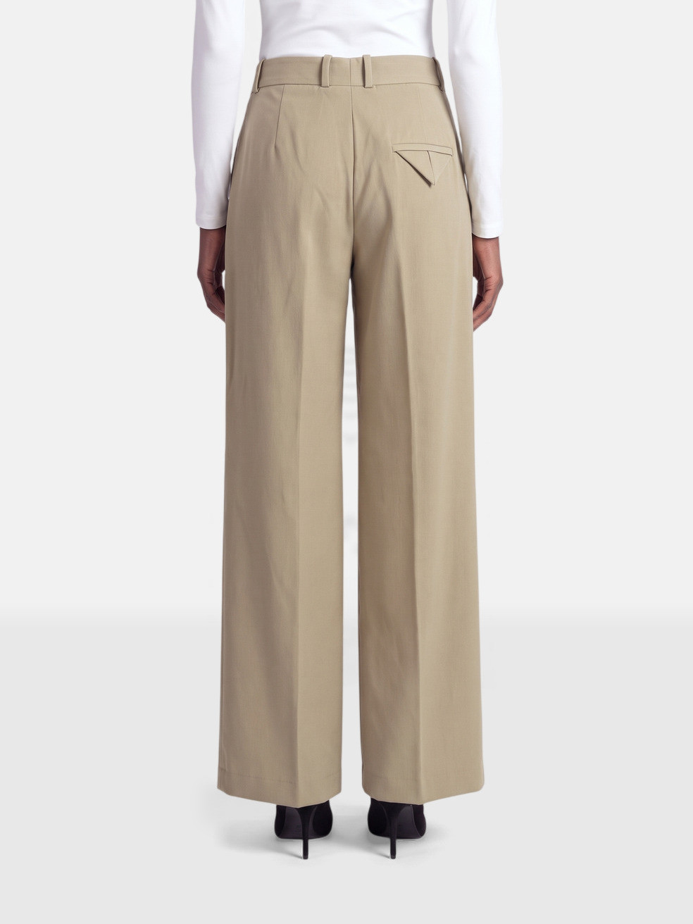 Khaki Wool Wide Leg Trousers