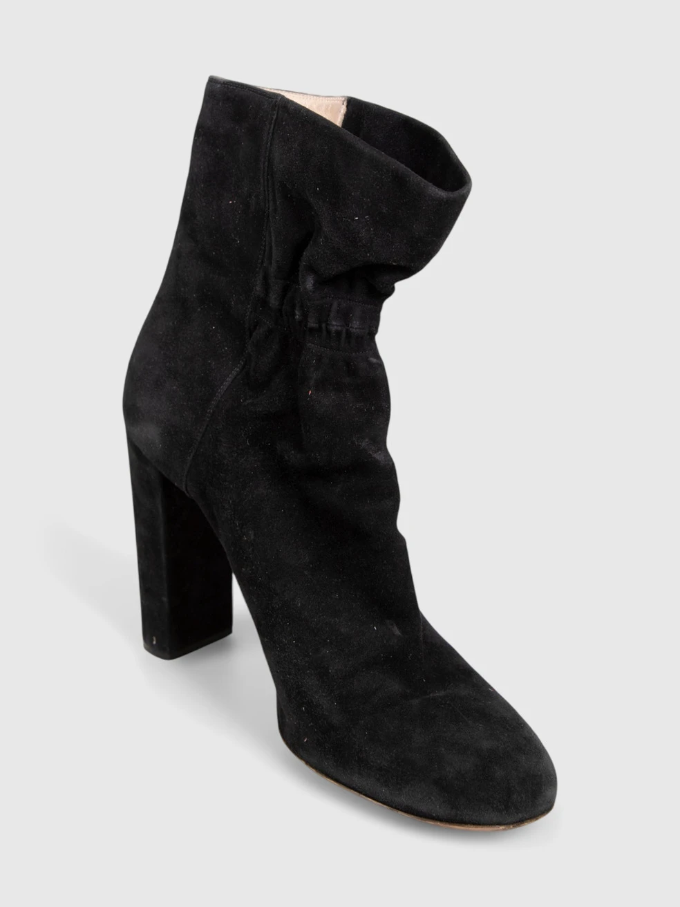 Black Suede Ruched Heeled Ankle Boots