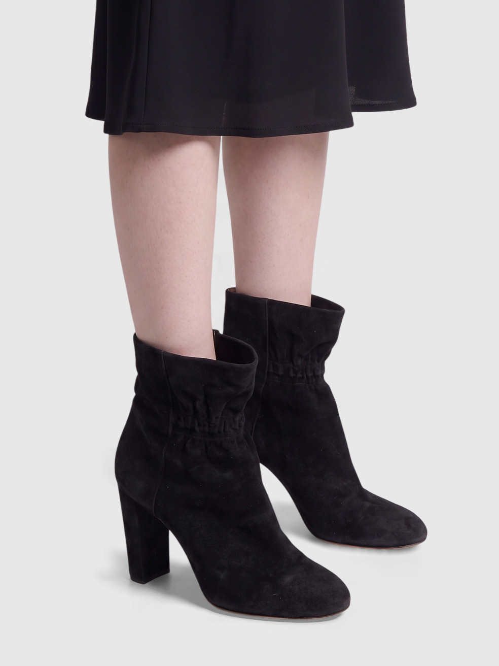 Black Suede Ruched Heeled Ankle Boots