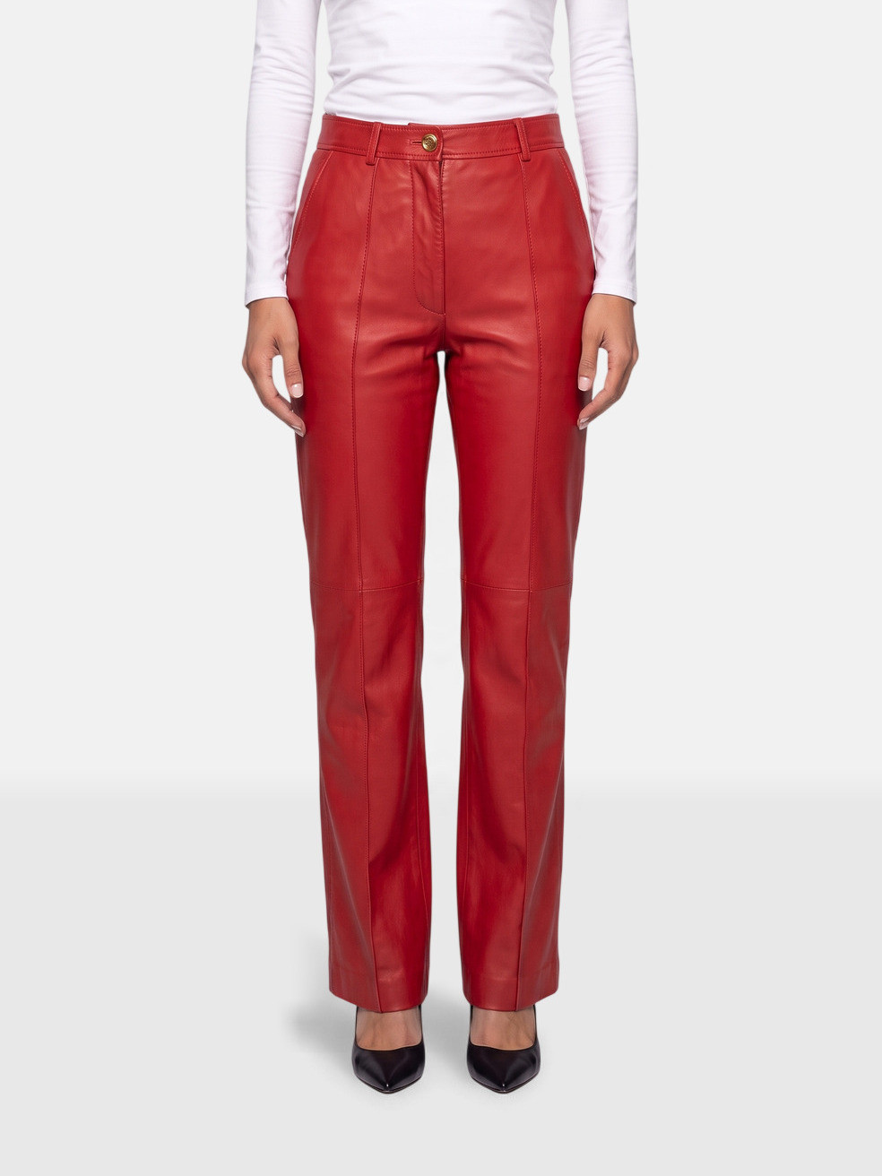 Fall 2020 Red Leather Wide Leg Trousers