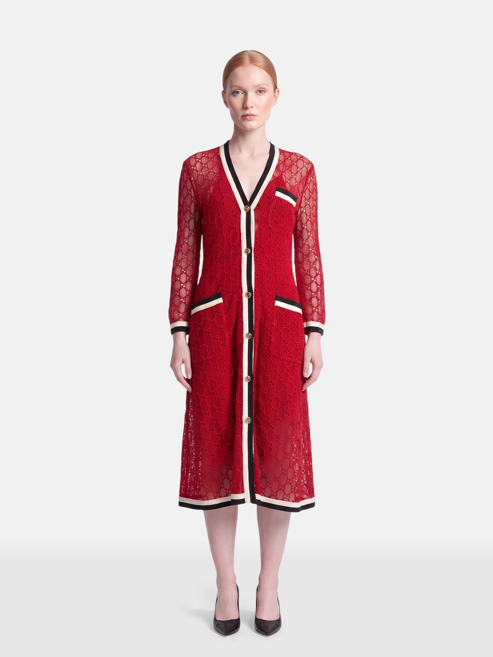 Red GG Lace Dress with Slip