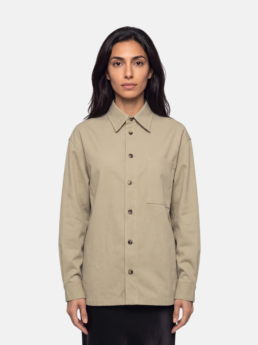 Khaki Wool Gabardine Oversized Shirt
