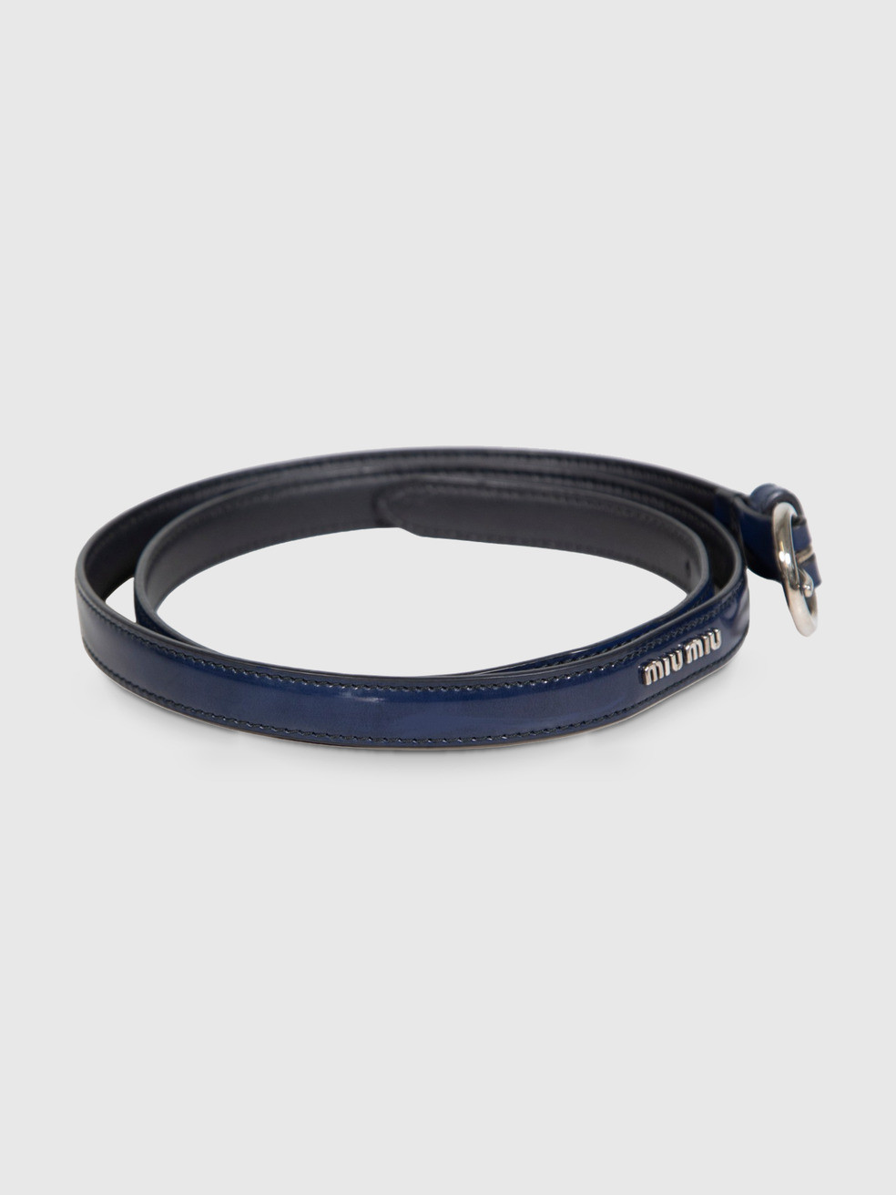 Navy Patent Leather Skinny Logo Belt