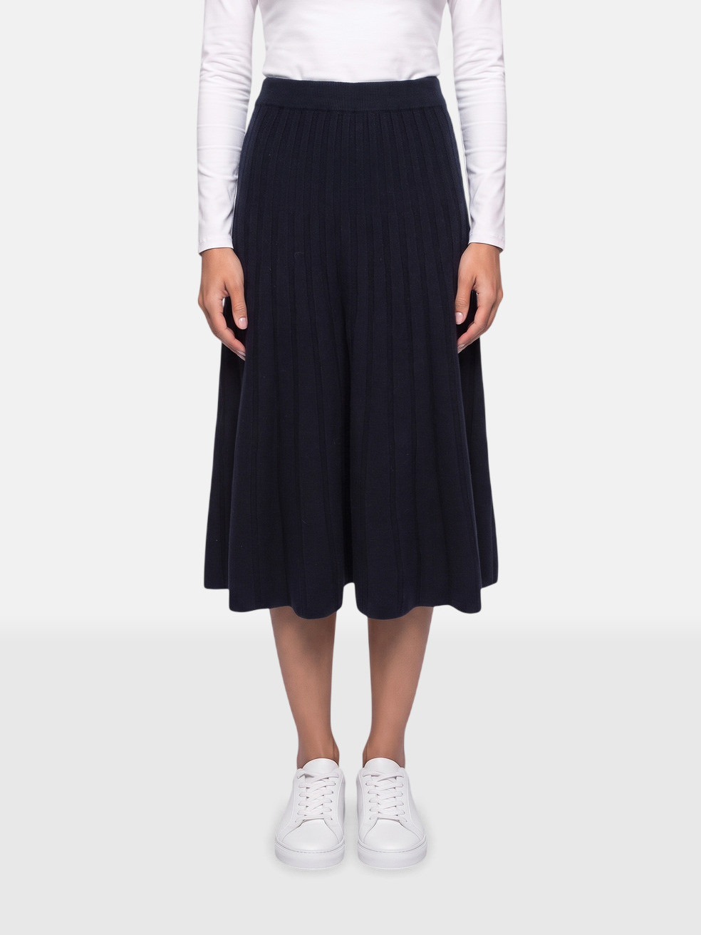 Navy Wool Midi Knit Skirt