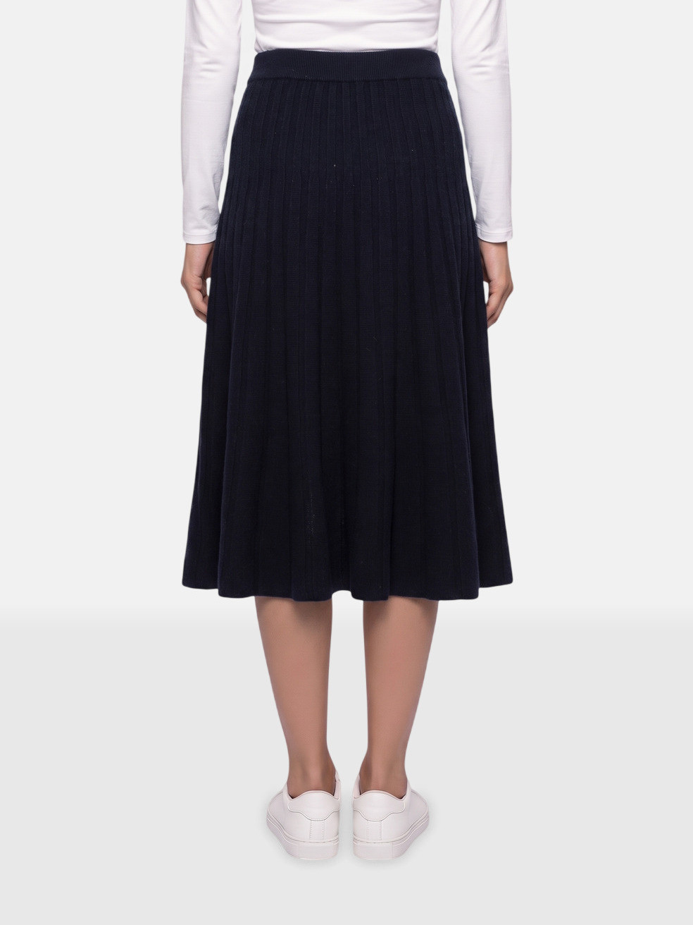 Navy Wool Midi Knit Skirt
