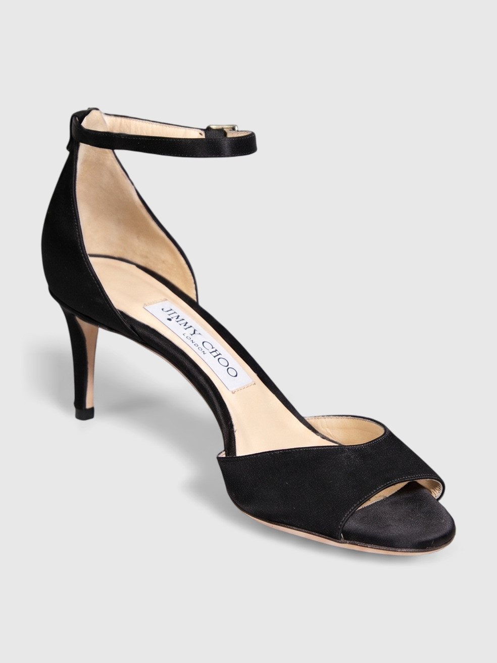 Black Satin Ankle Strap Sandals