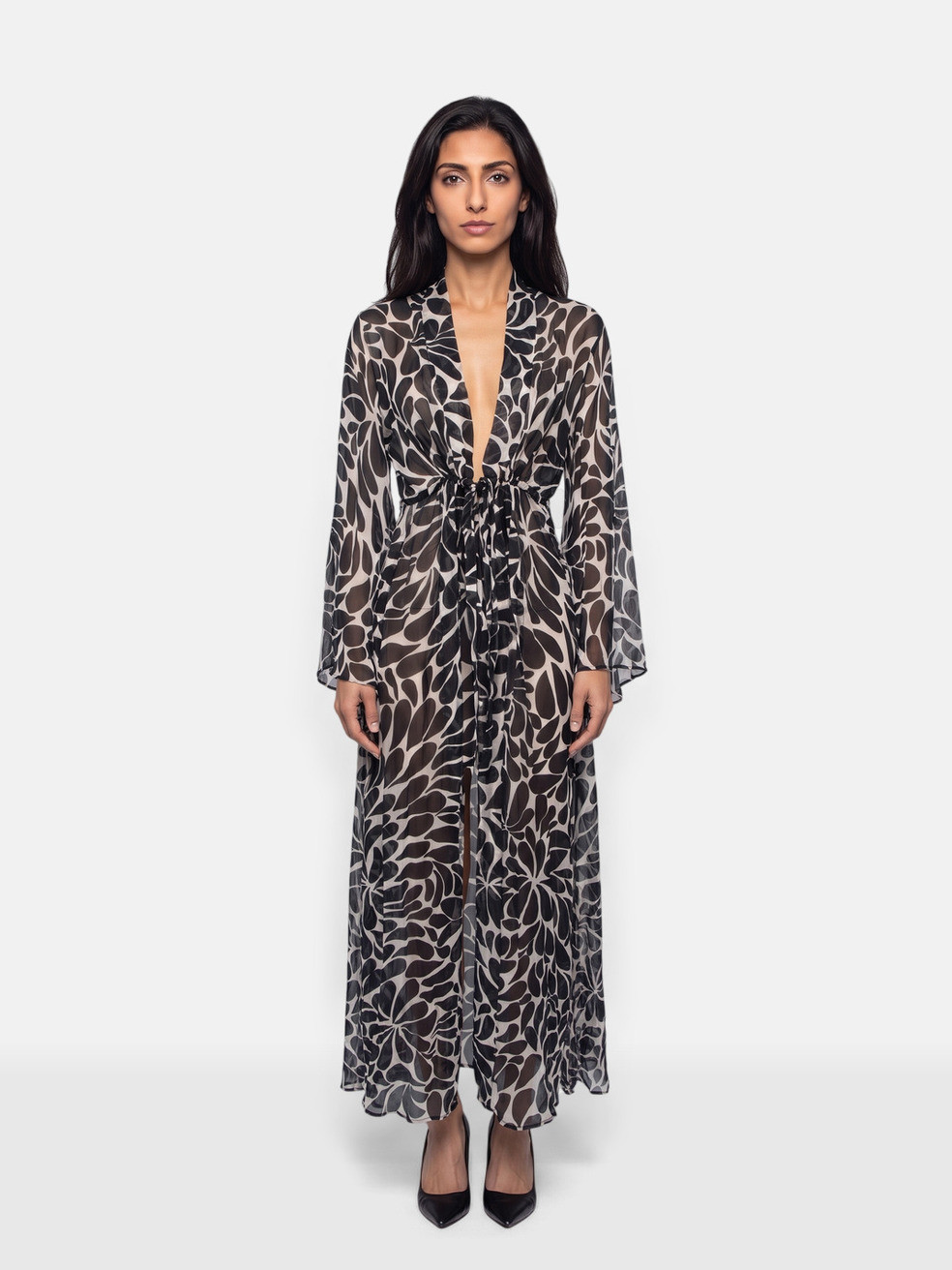 Black & White Dandelion Print Betty Gown