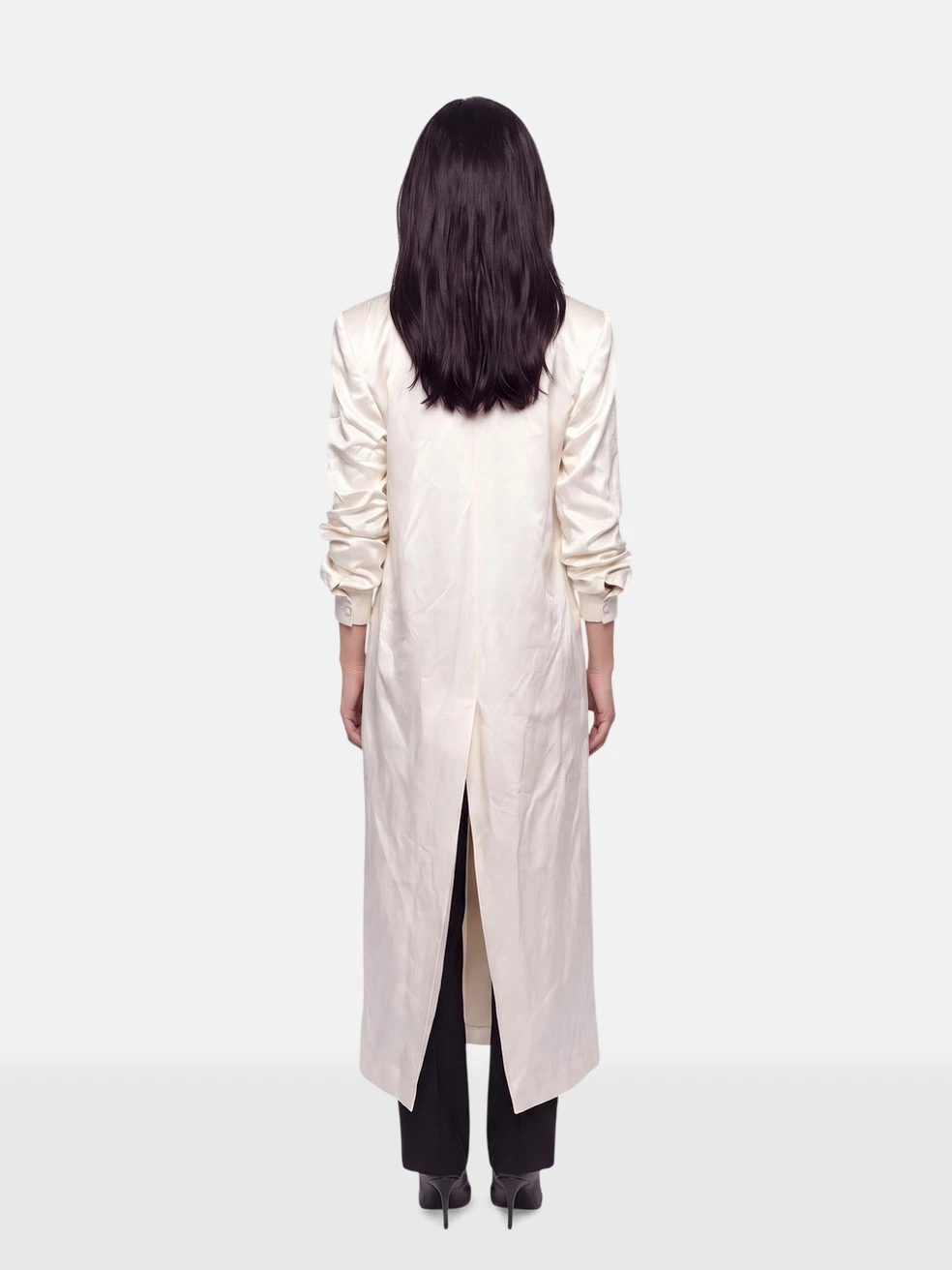 Ecru Wool Long Blazer Coat
