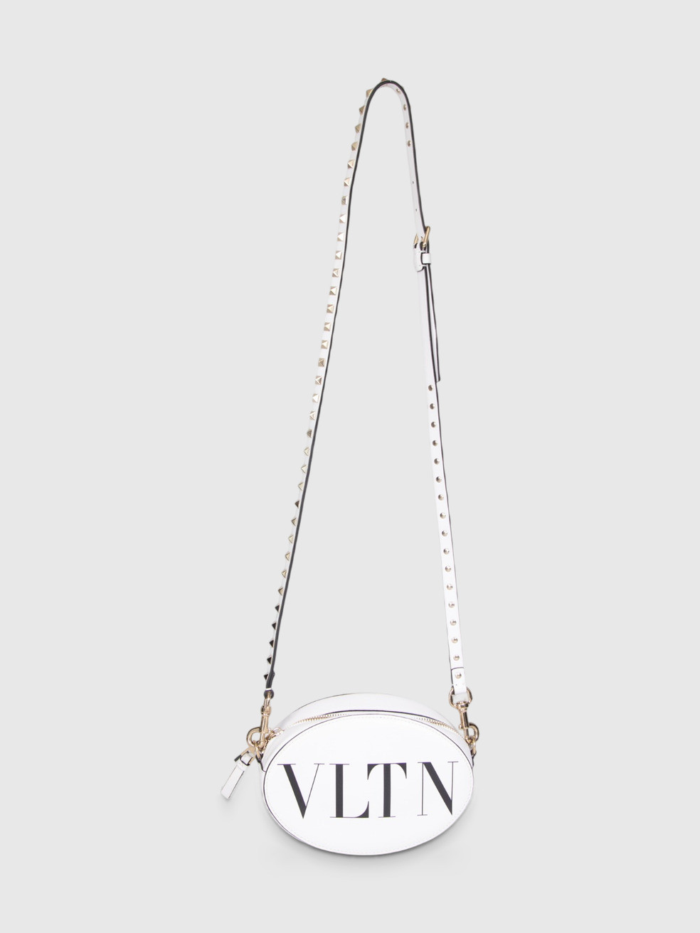 White Leather VLTN Rockstud Oval Bag