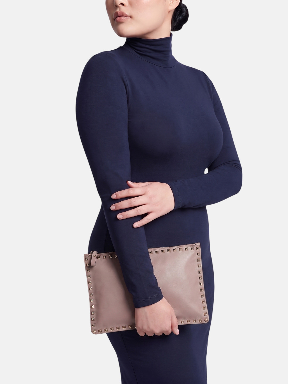 Mauve Leather Rockstud Clutch