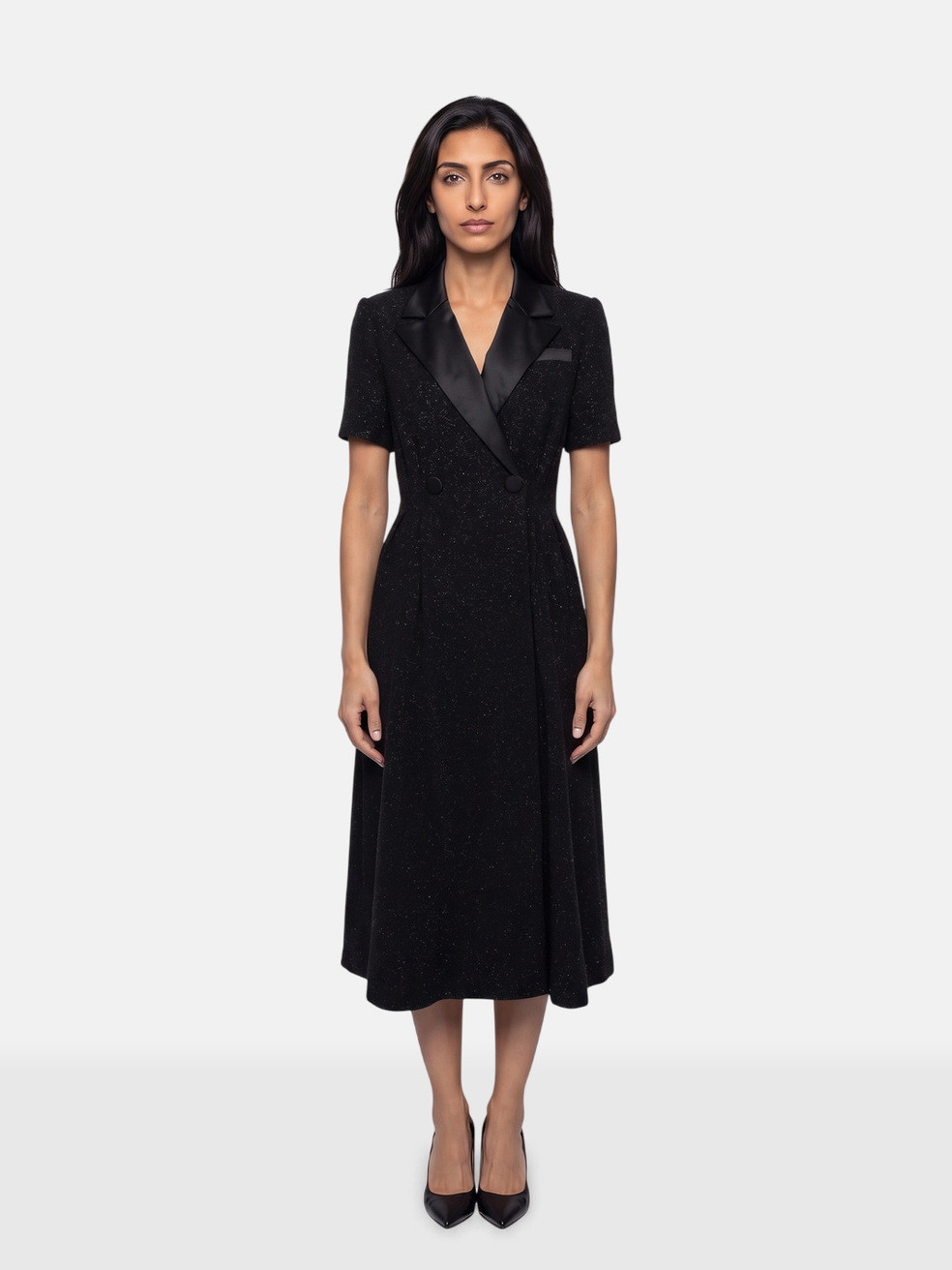 Black Metallic Boucle Midi Dress