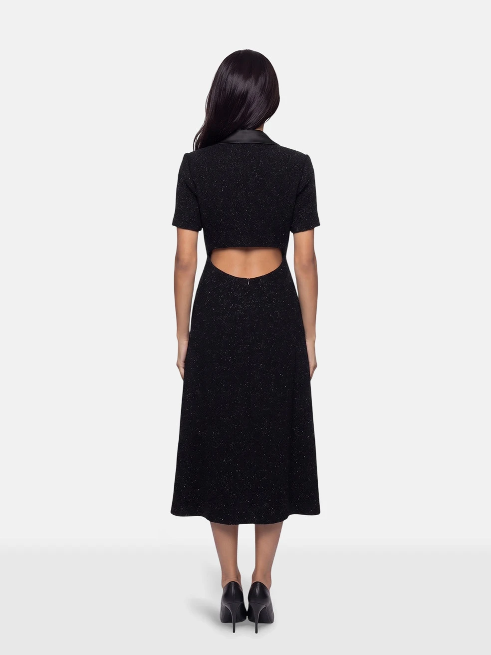 Black Metallic Boucle Midi Dress