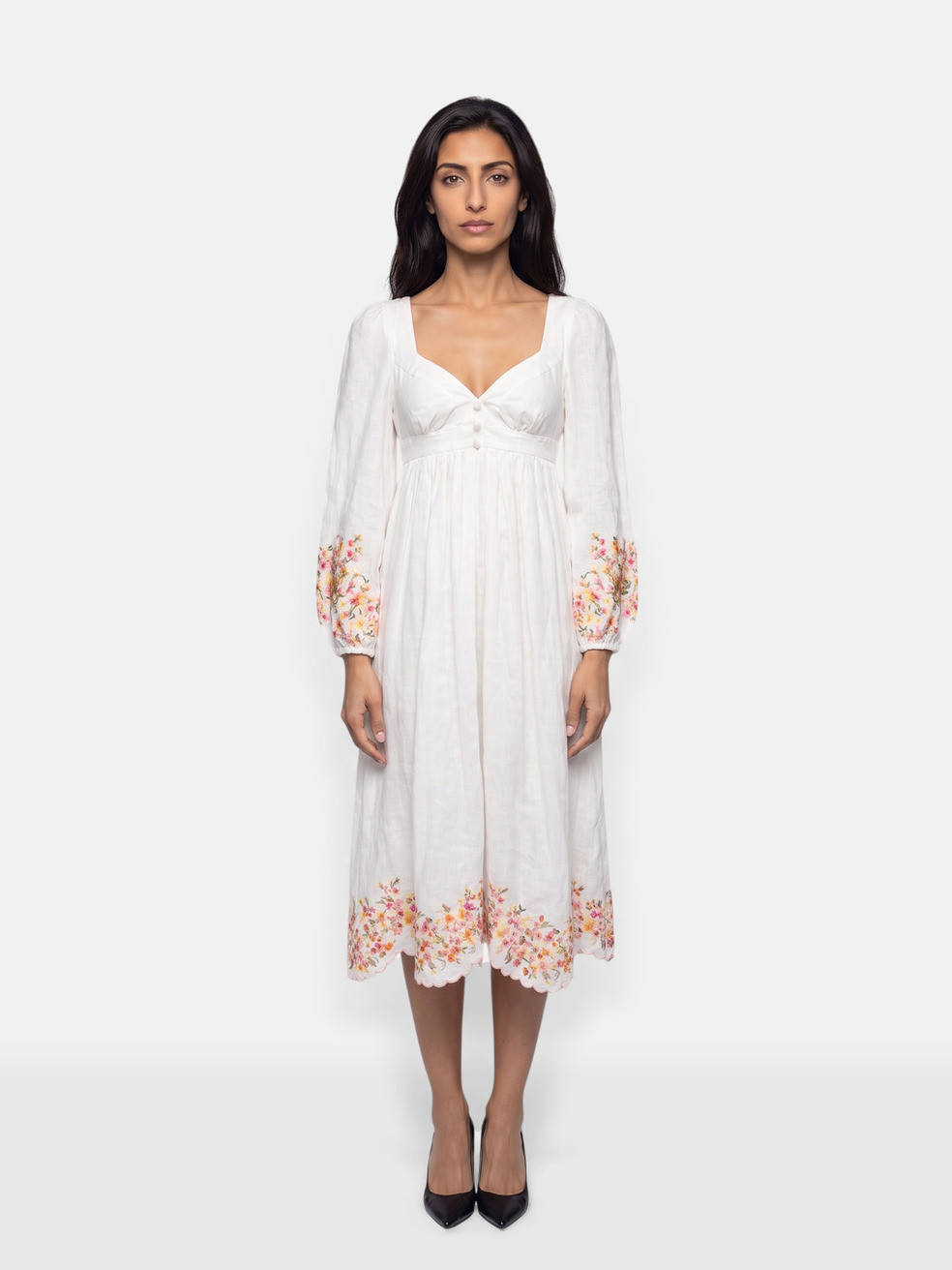 White Mae Floral Midi Dress