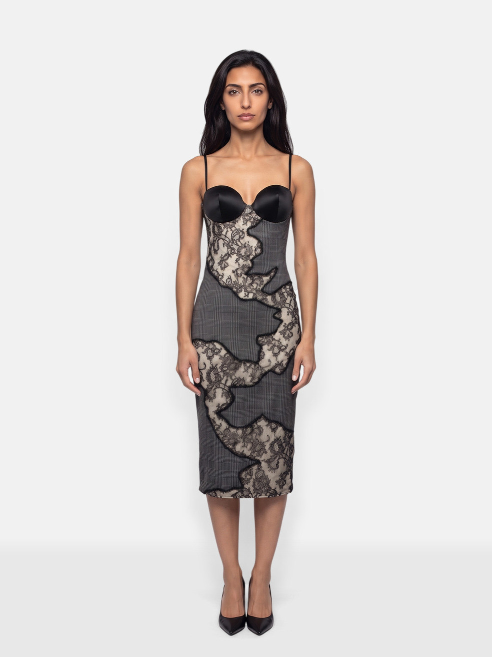 Grey Silk Lace Trim Bustier Dress