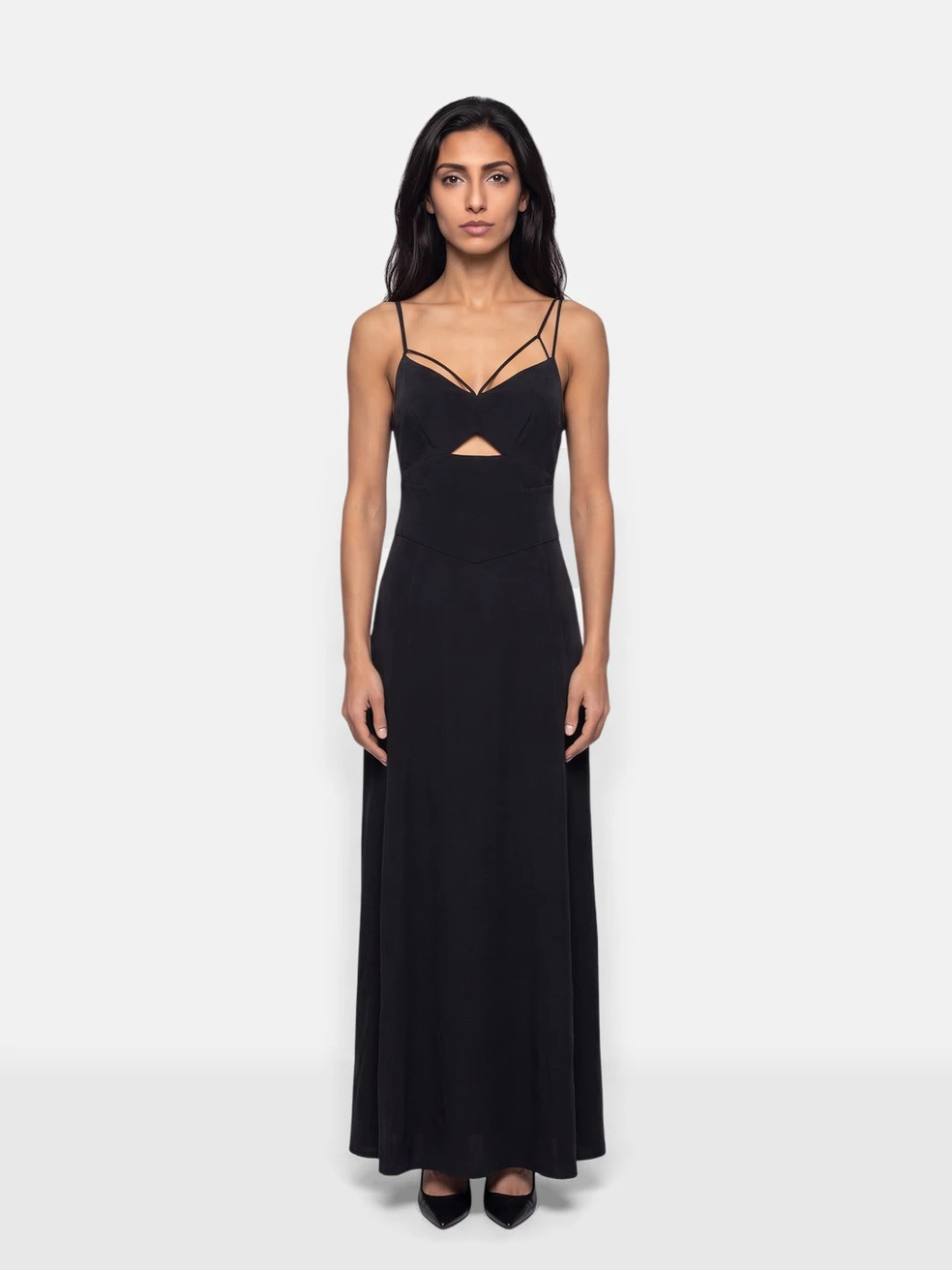 Black Silk Cut Out Maxi Dress