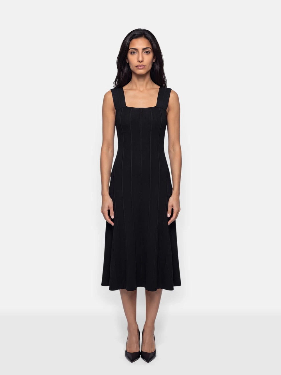 Black Ribbed Midi Dress