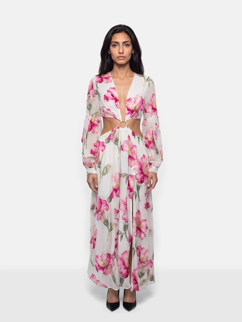Pink & White Floral Cut Out Dress