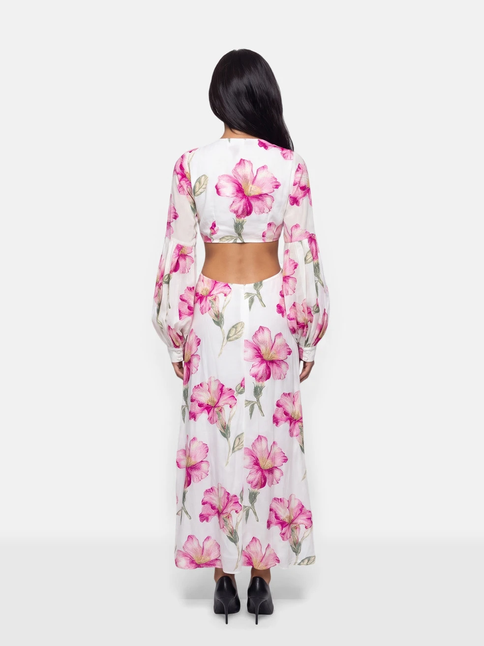 Pink & White Floral Cut Out Dress