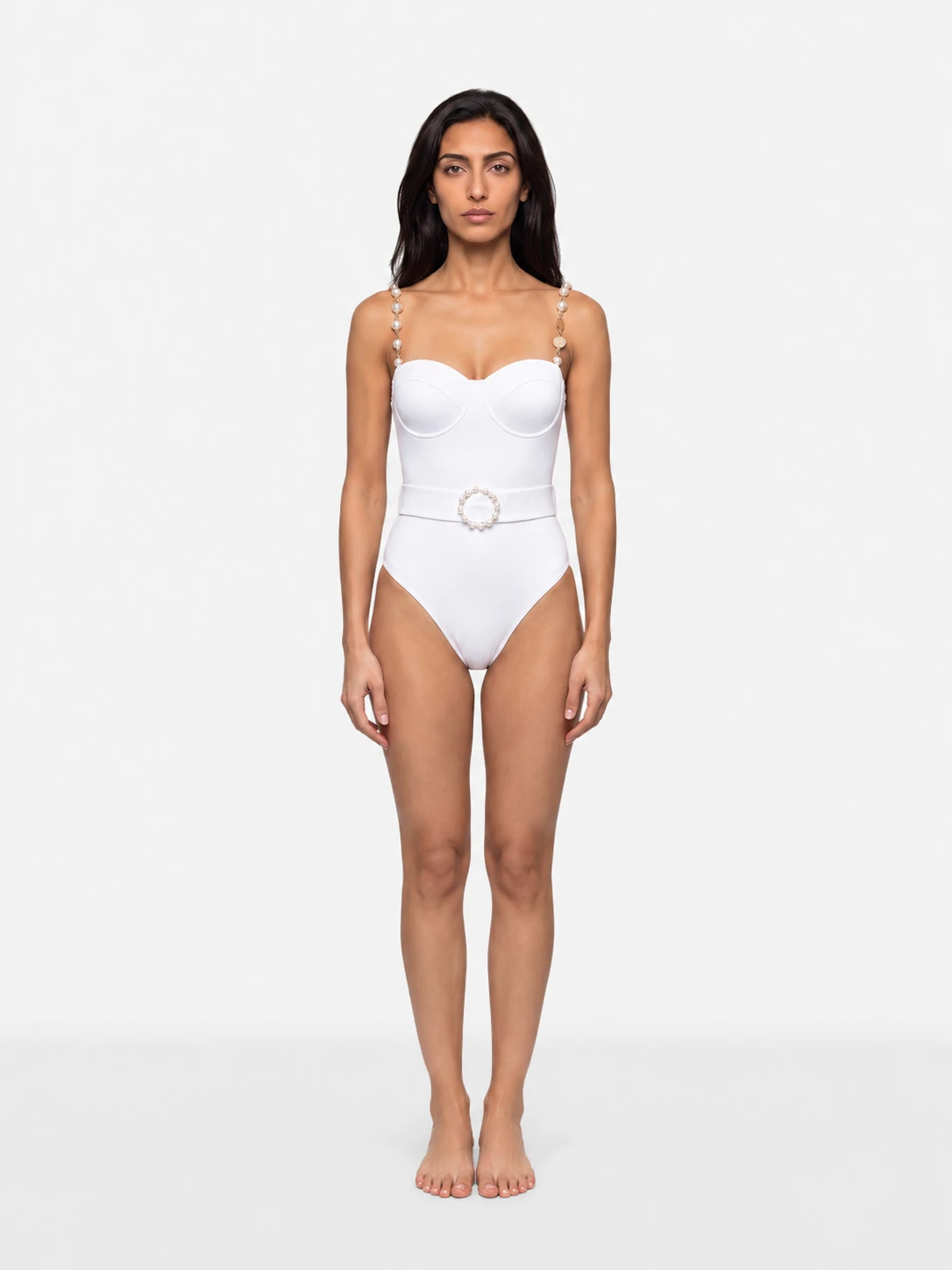 White Giselle Belted Embellished Swimsuit