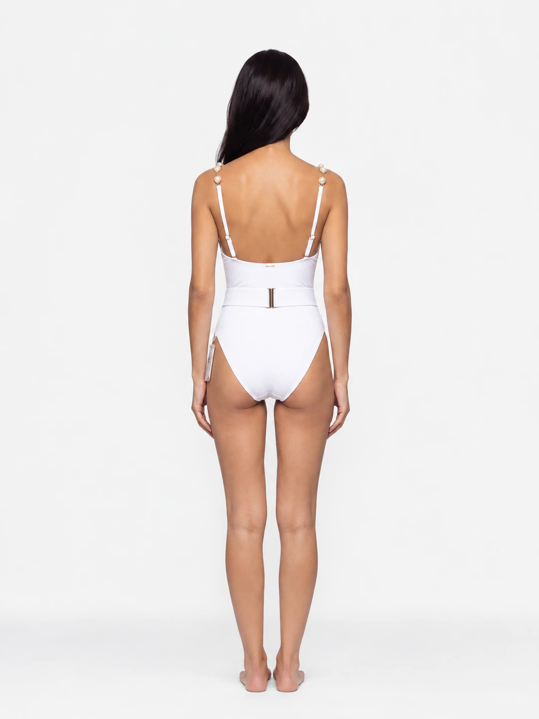 White Giselle Belted Embellished Swimsuit